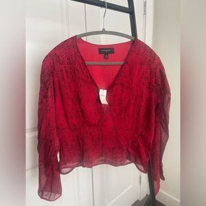 Banana Republic Red and Black Billow Sleeve Cropped Blouse - NWT Size 8